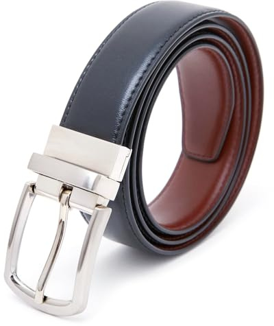 Aliwoman® - Cinturón para hombre de piel auténtica de doble cara, hebilla elegante reversible, regalo para hombre, Negro y marrón., 120 cm