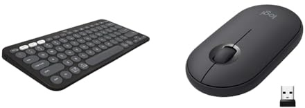 Logitech Pebble Keys 2 K380s, Multi-Device Bluetooth Wireless Keyboard with Customisable Shortcuts,Slim and Portable & Pebble Wireless Mouse with Bluetooth or 2.4 GHz Receiver, Slim Computer Mouse