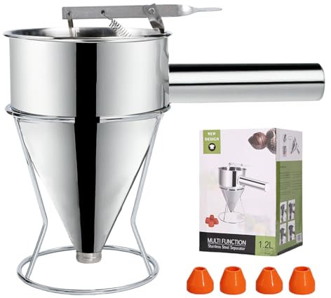 Zaxiva Imbuto Cucina, 1200ml Imbuto per Pasticceria da Cucina in Acciaio Inox, Dosatore per Impasti con Supporto e 4 beccucci in silicone per Torte, Frittelle, Dessert, Waffle, Muffin