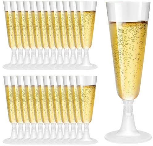 YWKJDDM 25 Stück SektgläSer Plastik, 150ML Durchsichtige SektgläSer Kunststoff Sektglas ChampagnergläSer, Sektkelche WeingläSer für Sektempfang Party Hochzeit Geburtstag Picknick