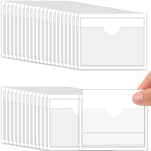 Lot de 120 porte-étiquettes autocollants - 10 x 6 cm - Avec ouverture supérieure - Transparents - Imperméables et robustes - Pour bureau, école, parc, maison