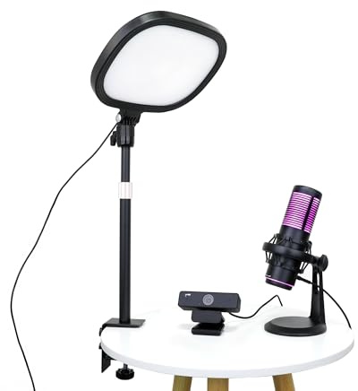 Live Video Streaming Kit (Deluxe) - för videosamtal, spel, podcast, YouTube, innehållsskapande - Inkluderar 2k 60 FPS webbkamera, professionell kardioidmikrofon och LED platt lampa för Android/MAC