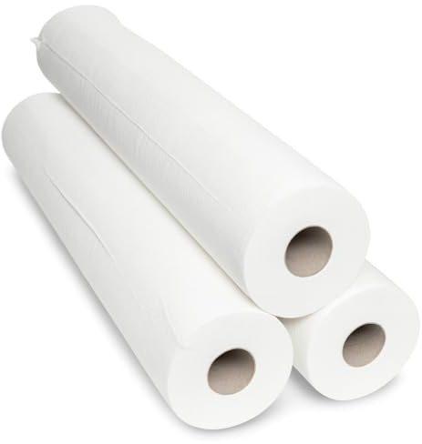 Commerline Arztrollen | 3 Rollen | 60 cm x 50 m 2-lagig | Einweg Ärztekrepp Liegenabdeckung | Ärzterolle Weiße Liegenabdeckungen | Hygienisch | Ideal für Praxis, Massage, Kosmetikliege & Spa