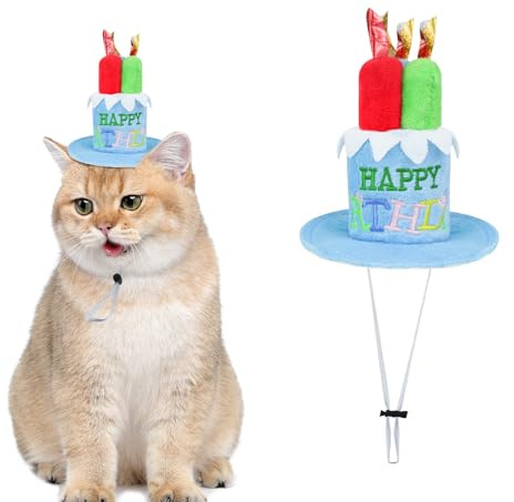 LuckyOpt Cappelli di compleanno per animali domestici, regolabile, per cani e gatti, con candela, accessori di compleanno per animali domestici, piccoli e medi gatti (blu)