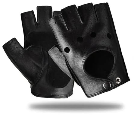 WMAMBZNDHP Guantes de Cuero sintético for Hombre, sin Dedos, for Conducir, Fitness, Motocicleta y Ciclismo(Black,M)