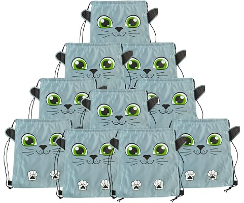 FUN LINE 10-pack barnryggsäckar med polyestersnöre (41 x 34 cm) | återanvändbara tygpåsar för födelsedagspresenter, snacks, sport och skoldetaljer