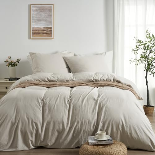 Duvetnova Double Duvet Cover Sets Beige OEKO-TEX Ultra Soft Pre-Washed Microfibre Bedding Set Cotton-Like Feel with Zipper Closure 200 x 200 cm with 2 Pillow Cases All-Season