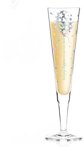 RITZENHOFF Champus Jahrgangs-Champagnerglas 2018 von Kathrin Stockebrand, aus Kristallglas, 200 ml, mit edlen Platinanteilen, inkl. Stoffserviette
