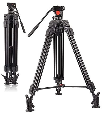 POLAM-FOTO 163cm Professionelles Video Stativ mit Fluidkopf, Hochleistungs-Aluminium-Doppelrohrstativ,Traglast 8 kg, strapazierfähigen Stativ für Videokameras