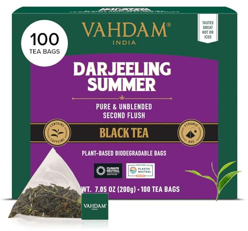 VAHDAM, Darjeeling Black Tea Bags (100 Count) High Caffeine, Non GMO, Gluten Free | Smooth & Sweet Tea With Distinguished Fruity Notes | Full Bodied