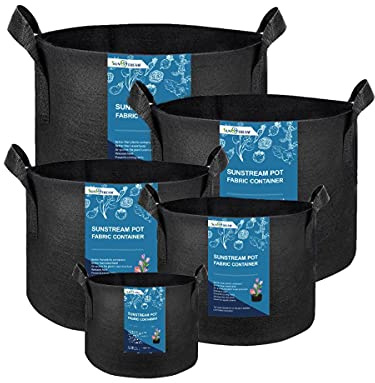 SunStream Sacchi Per Piante 5 Pezzi Per Asilo e Piante, Sacco Per Piante in Tessuto NonTessuto Con Manici, Vaso Per Piante per Pomodori, Fragole, Peperoni, Carote, Fiori (5x27L)