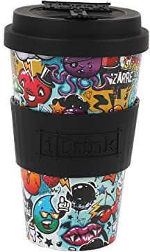 IDRINK®- Taza de café de RPET con tapa de silicona de apertura, fácil de llevar Taza de 435 ml para llevar de plástico reciclado 8,7 x 8,7 x 15 cm ergonómica 435 ml (URBAN)