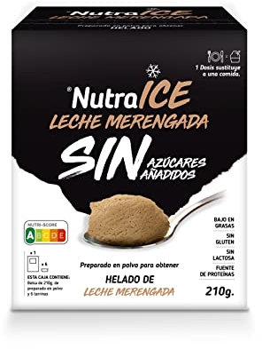 NUTRAICE Crème glacée en poudre sans sucres ajoutés Comprend 6 pots de dosettes sans gluten, sans lactose et riche en protéines. Poids total 210 g (LAIT MERINGUÉ)