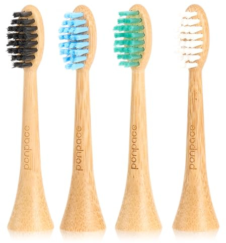 PONPACE Bamboo Toothbrush Heads Compatible with Philips Sonicare, Soft Castor-Oil Bristles, Biodegradable Toothbrush Replacement Heads, Eco-Friendly & Daily Cleaning