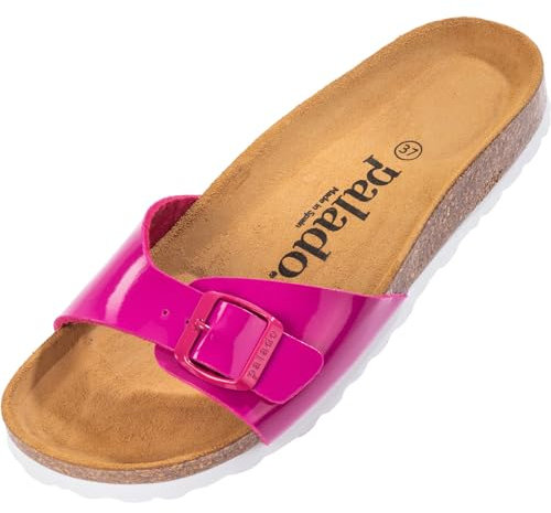 Palado Pantoletten Damen Malta Lack – gefertigt in Spanien – Glänzendes Obermaterial – EVA-Sohle – Veloursleder-Decksohle – Weichfußbett Fuchsia UK3,5 - EU36