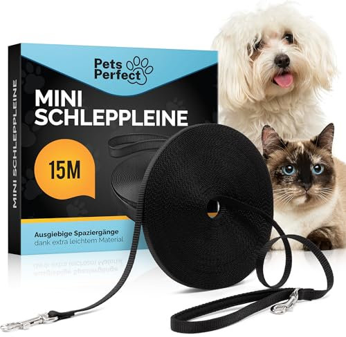 Pets Perfect Schleppleine 15m - Ultraleichte Schleppleine für kleine Hunde und Katzen - Katzenleine - Perfekte Laufleine für Hunde, Katzen und Welpen