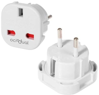 OcioDual Adaptateur Prise Anglaise, Prise Anglaise Adaptateur Francais, Dubai, Irlande, Angleterre, Convertisseur de EU vers UK, Europe ver UK Adapter, 3 Broches vers 2 Broches, Blanc