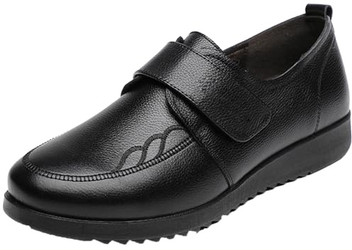 AEHO Chaussures Orthopediques Femmes en Cuir pour Diabetique pour Personne Âgée Pieds Gonflés Arthrite Oedème Swollen Chausson Fermeture Scratch,Noir,41/255mm