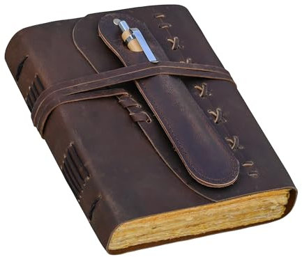 Cuaderno de cuero para hombres y mujeres, diario vintage encuadernado en cuero, cuaderno de viaje, cuaderno de viaje con 200 hojas de papel rayado, diario de escritura, diario de viajeros, álbum de
