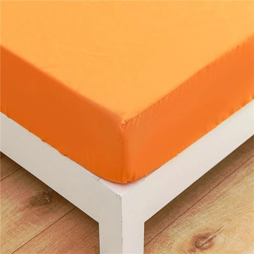 Odot Solide Farbe Spannbettlaken Elastisch, Spannbetttücher bis 30cm Tiefe Taschen Spannbetttuch Spannleintuch für Boxspringbetten, Bettlaken für Einzelbett Doppelbett (160x200cm,Orange)