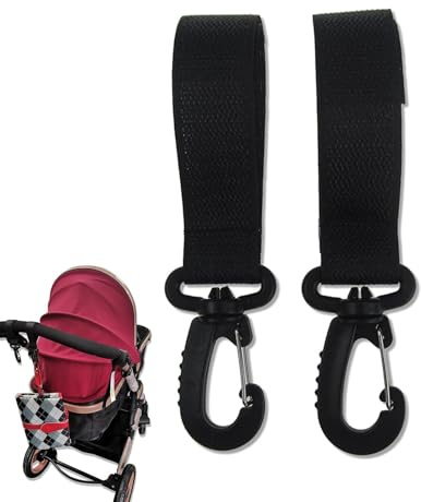 Clip e ganci per passeggino, gancio per borsa per pannolini per passeggino | clip per borsa rotanti a 360 gradi, borsa per passeggino rotante, 2 pezzi, grandi ganci fissi per liberare le mani