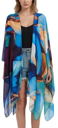 CuteSwan Women's Floral Print Chiffon Kimono Cardigan Loose Cover Up Casual Long Boho Sheer Cardigans