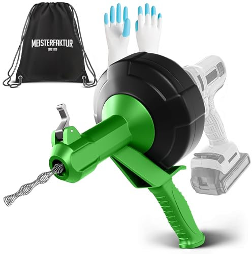 Meisterfaktur Rohrreinigungsspirale [7,5m] - Automatik - Extra lange Abflussspirale mit Bohraufsatz - Die Rohrspirale für echte Heimwerker! (7,5M - 0,64CM)