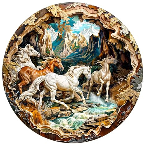 KaayeeWood Puzzles en Bois pour Adultes,300 Pièce 3D Effets Visuels Cheval,Forme Unique Wooden Puzzle Animaux Bois avec Cadeaux d'anniversaire pour Adultes