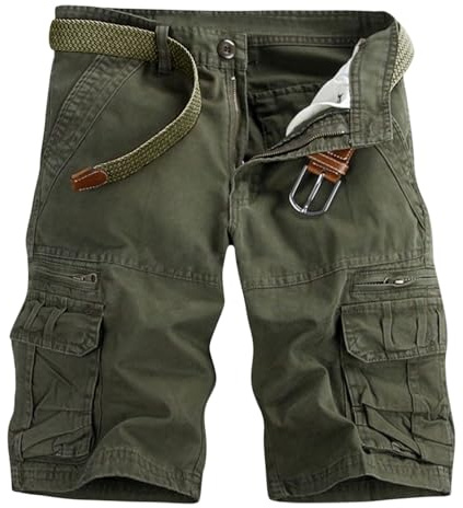 VATINNT Mens Cargo Shorts Cotton Combat Casual Work Shorts with Zipper Pockets No Belt K038 ArmyGreen 34