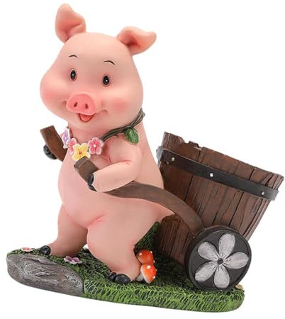 perfk Pig Statue Flowerpot Creative Simple Résine pour Le Bureau de Jardin de décoration intérieure, Pigle de Charrette