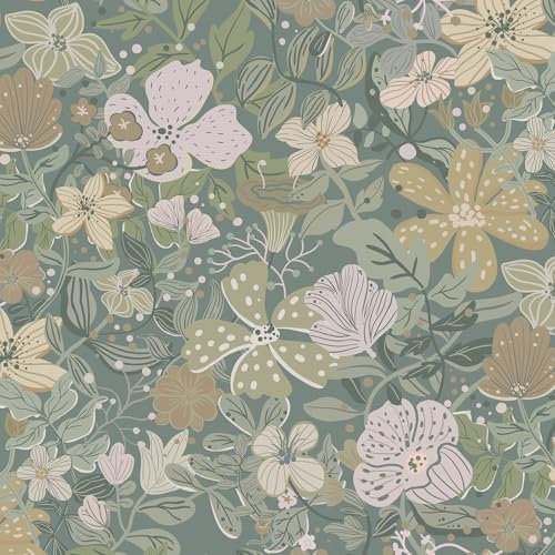 LiKiLiKi Rouleau de papier peint autocollant coloré 44 x 300 cm - Motif floral vintage - Amovible et imperméable - Film vinyle pour meubles, chambre à coucher, salle de bain