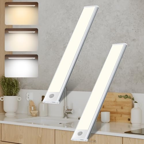 Under-Unit Light Kitchen, Unterbauleuchte Küche LED, (2 Stück) 30CM 1500mAh Schranklicht mit Bewegungsmelder, 3 Arbeitsmodus & 3 Farbmodi Schrankbeleuchtung