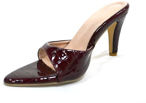 Pradize Mules rosso bordeaux con tacco a spillo da donna, Borgogna scuro, 44 EU Stretta