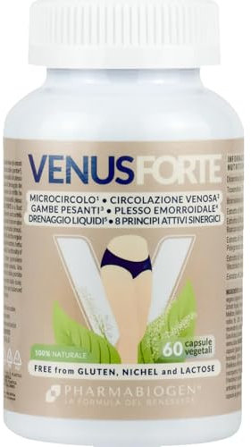 Venus Forte 60 Capsule Vegetali - Integratore con Diosmina, Troxerutina, Esperidina, Bromelina, Ruscus, Centella, Mirtillo e Resveratrolo