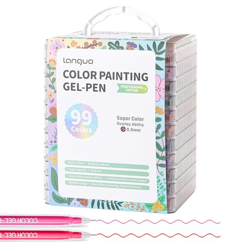 languo Lot de 99 stylos à encre gel pour coloriage, marqueurs de couleur, parfaits pour le dessin, le gribouillage, le journal, l'art et l'écriture