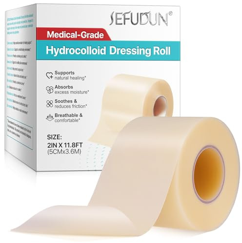 Hydrocolloid Roll for Wound Care, Hydrocolloid Bandages, 2in*12ft, Flexible & Waterproof Dressing Tape–Skin-Friendly Bandage Patch for Blisters, Acne, Minor Wounds, Self-Adhesive