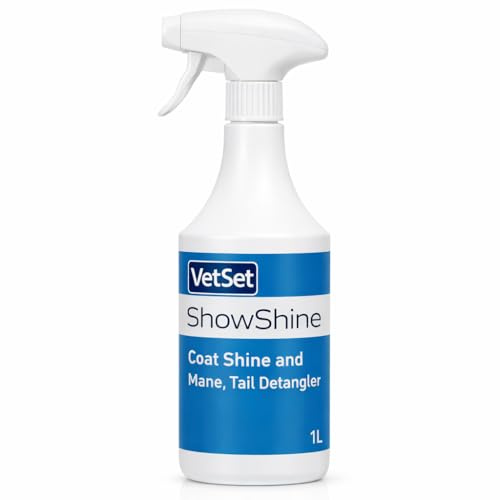 VetSet Showshine | Horse Coat Shine Spray | Mane and Tail Detangler | Coat Shine & Body Conditioner | Dust-Repellent Grooming Spray for Silky, Non-Greasy Finish 1 Litre