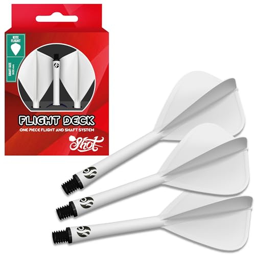 Shot! Set di 3 alette per freccette con sistema di alette e asta, deviazioni ridotte, alette a forma di aquilone, colore bianco, 350 micron, disponibili in set da 3