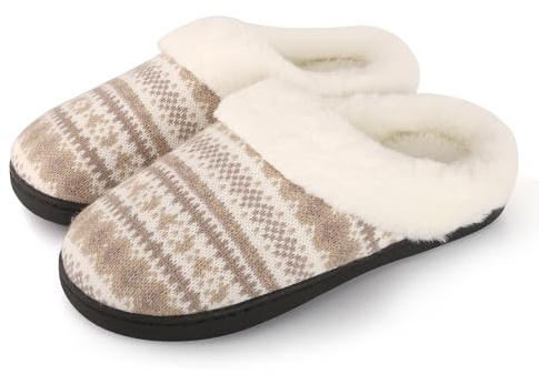 MIEHUIAI Zapatillas de Estar por Casa Mujer Invierno Pantuflas Peluche Cálido Espuma de Memoria Confort Pantuflas Antideslizante Interior Exterior(42/43 EU,Marrón)