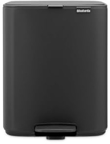 Brabantia Bo Pedal Cubo de basura 12L (gris mineral infinito), papelera cocina con diseño compacto y sistema de apertura con pedal, cubo basura reciclaje con cubo extraíble, incluye bolsas PerfectFit