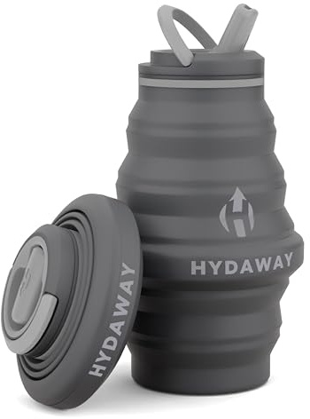 HYDAWAY Collapsible Water Bottle - 17oz I Reusable Water Bottles with Flip Top Lid for Travel, Hiking, Backpacking I Portable & Leakproof, Food-Grade Silicone, BPA Free, Collapse to 1.5”