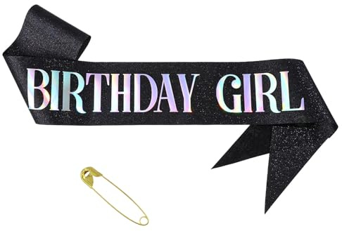 BIRTHDAY GIRL Sash, Black Glitter Birthday Sash with Hot Stamping Foil, Funny Sashes for Women Girls, Party Decoration Supplies, Gold Accessories for Women Girls