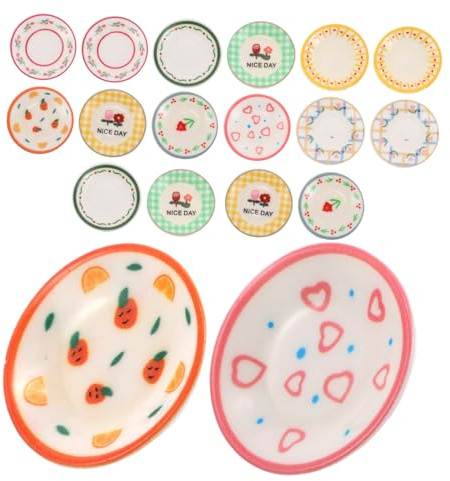 Hohopeti 18 Piezas Miniature Dollhouse Plates de Estilos con Patrones Delicados Bandejas y Vajilla para Cocina de Muñecas Accesorios Realistas para Decoración y