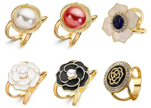 Lot de 6 pinces à foulard tendance Broche polyvalente Foulards Boucle Bijoux Pull Écharpes Pinces Boucles de ceinture pour femmes Fixation de foulard