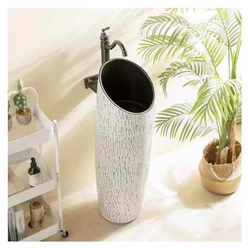 Lavabo De Pedestal Para Baño Interior Y Exterior De 96 Cm De Altura, Con Grifo Y Desagüe, Fácil De Montar.(Set 2)