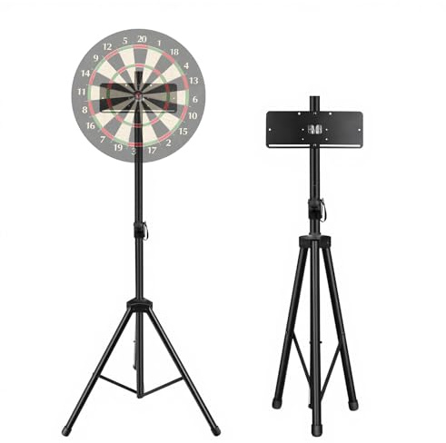 Portable Dartboard Stand | Mobile Tripod Dart Board Stands, Free Standing System with Board Mount, Adjustable 104-205 cm, Foldable Travel Stand for Steel & Soft Tip Dartboards