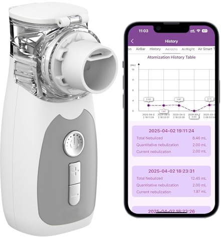 FEELLIFE Nebulizador Portatil Silencioso Tecnología de nebulización inteligente, Nebulizador Bebé y Adulto Tasa de Atomización Ajustable（5 Modos) para Tratamiento de Tosa, Enfermedades Respiratorias
