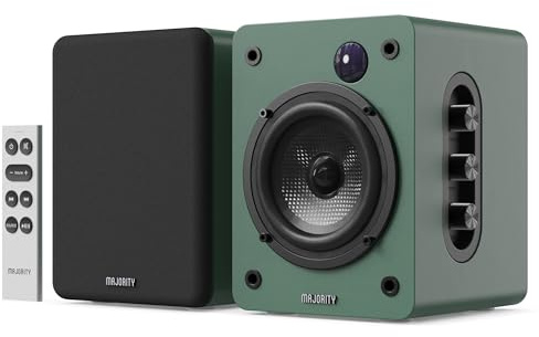 MAJORITY Bookshelf Bluetooth Speakers | Wireless Active Speakers Pair | Hi-Fi, 2.0 sound | Desktop, Monitor & PC | 60W, HD Sound, HDMI ARC, Optical, AUX & USB Playback, Remote Included D50X GREEN