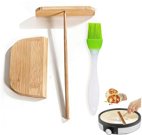 Juego de crepes de madera, distribuidor y espátula para hacer crepes, reutilizable para crepes, para el hogar, cocina, hornear, cocinar (rojo 1)