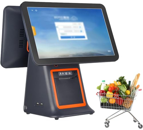 ANXYYDS Caisse enregistreuse Intelligente Tout-en-Un avec Double écran de 15,6 Pouces, système de Caisse PC POS à écran Tactile, imprimante de reçus intégrée, pour détaillants, supermarchés A